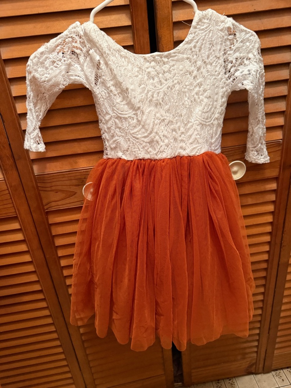Girls' White Lace and Orange Tulle Party Dress